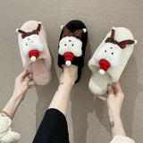 And Winter Christmas Plush Slippers Female Cartoon Bear Baotou Home Cotton