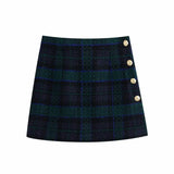 Elegant Plaid Skirt Suits Women 2021 Fashion Double Breasted Cropped Blazers Side Buttons Mini Skirts