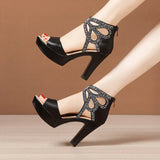 Open Toe Rhinestone Platform Shoes Ladies 2022 Summer Elegant Office Party High Heels Gladiator Sandals Plus Size