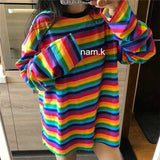 Spring Fall Oversize Women Tshirts Long Candy Streetwear Casual Striped T-shirt Harajuku Patchwork Tops Long sleeve