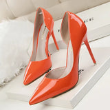 Breakj Korean Version Of Fashion Simple Thin With High Heel Lacquer Leather Shallow Mouth Hollow Out Sexy Thin