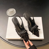 Breakj New Lace Heels Women Gentle Fashion Back Empty Sandals Fairy Wind Bow Single