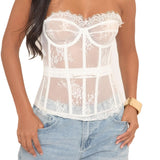Breakj Steel Ring Fish Bone Lace Lace Lace Skinny Back Strap Sexy High Waist Outside Wearing Bra