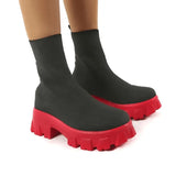 Autumn Socks Boots Woman Stretch Fabric Mid-Calf Casual Platform Shoes Knitted Short Boots Women Plus Size Boots New
