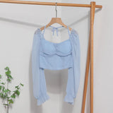 Fang Collar Leak Collar Collar Collar Short Shirt 2023 Spring Dress New Lantern Long-Sleeved Collar With Hanging Neck Shirt Women's Top