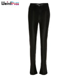 2021 Summer Faux PU Leather Women Pencil Pants Elegance Skinny Side Split High Waist Hot Street Fashion Solid