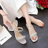 Breakj New Summer With High-Heeled Sandals Water Dew Toe Shows Coarse And High Square Head Lady Legs