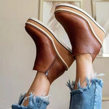 Shoes 2021 Autumn Black Rome Platform Boots Women Zipper Wedge Booties Size 43 Heeled Flat Ankle Boots Botas De