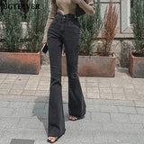 New Autumn Winter Stylish Women Flare Jeans High Waist Button Ladies Pant Stretched Casual Female Denim Trousers