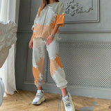 Spring Summer New Women O Neck Print Fashion Casual Set Elegant Mid Sleeves Long Pants Loose Pullover Soft Streetwear