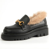 Women Genuine Leather Pumps Loafers Shoes Platform High Heels Metal Decoration Thick Heel Lady Footwear Spring Brown