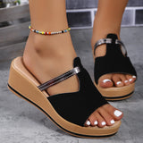 Breakj New Summer Women's Slope And Thick-Bottomed Slippers Large-Size Thick-Bottomed Plus Casual Slippers Women's