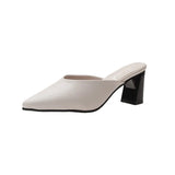 Breakj Summer New Korean Version Of Pointed Head Half Drag Pointed Head Thick Heel Slippers High Heels Women's