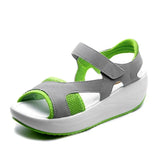 Students Platform Sandals Green&Blue Color Block Sports Shoes Woman Nubuck Mesh Open Toe Wedges Sandalias Femmes
