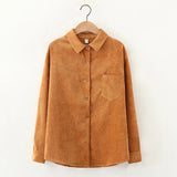 Style Women's Corduroy Shirt 2021 Spring New Casual Loose Women Long Sleeve Blouses and Tops Lady Blouse