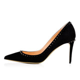 Pointed Black Riveted High Heels Ladies White Apricot Lacquered Leather Wedding