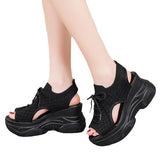 Breakj Net Face Wedge Sandals Summer Fish Mouth High Heel Casual Small Large Size Roman