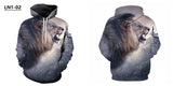 Hoodies with Cap 3D Digital Lion Print Long Full Sleeves Casual Hip Hop Counple Women Clothes Front Pocket Spring
