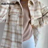 Women Plaid Single Breasted Jacket Coats Fashion Turn Down Collar Pockets Coat Female Streetwear Long Sleeve Spring