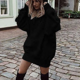 2021 Autumn Winter Warm Ladies Loose Dress Casual Solid Color Women Hooded Dress Fashion Pockets Long Sleeve Pullover