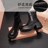 Breakj Short Boots Girl Pine Cake Thick Bottom Small Man Height Elastic Thin Boots Thin