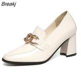 Sexy Women's New High Heels Thick Heel Soft Leather Patent Leather All-match British Square Toe High