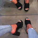 Peep Toe Platform Slippers Ladies Sexy Square Med Heels Female Party Fashion Slides 2021 Woman Casual Shoes Plus
