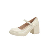 2024 New High Heel Waterproof Platform Foreign Style Jane Buckle Pearl High Heel Round Head Retro Single Shoes Mary Jane Shoes