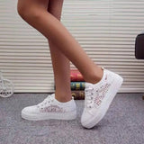 Women Shoes 2023 Fashion Summer Casual White Shoes Cutouts Lace Hollow Breathable Platform Flat Shoes Woman