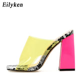 2022 Summer Square High Heels Mules Women Slippers PVC Transparent Slides Casual Slippers Shoes size