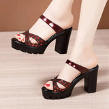Summer New Style Wearing High-Heeled Sandals, Women's Thick-Soled Waterproof Table, Thick Heels, Fish Mouth, Large Size Silver Sequined