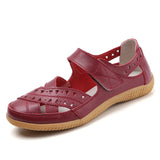Breakj Women's Sandals Large-Size Hollow Hole Shoes Cow Skin Bean Shoes Mother Shoes Women Singles Shoes Nurse Small White