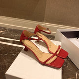 Breakj Summer New Fashion Korean Version Simple One-Line Buckle High Heel Sandal Fine Heel Women's
