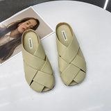 Fashion Weave Women Half Slippers Outdoor Flat Slip-on Sandals Vacation Ladies Slides Women Mules Casual