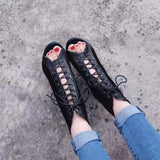 Women's Summer Boots Gladiator Sandals Sexy Black Shoes New High Heels Footwear Lace-up Pole Dance Elegant Fashion Free