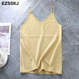basic V-NECK camisole Summer knit Tank top Women strap basic cashmere camis female casual solid knit tank