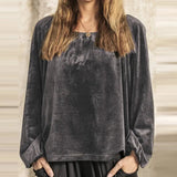 Fashion O Neck Golden Velvet T-shirts Casual Fall Winter Lantern Sleeves Solid Color Top Loose Pullover Office Lady