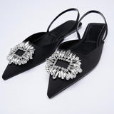Shoe Fashion Pointed Crystal Square Buckle Women Shoes PU Leather Luxury Low-heeled Female Shoes Sandals Women2021