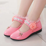 Girls Shoes Spring Autumn Princess Lace PU Leather Shoes Cute Bowknot Rhinestone for 3-11 Ages Toddler