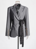 2025 Summer Fashion New Personality Niche Design Feeling With The Door To Collect The Waist Thin Blazer Suit Jacket Female