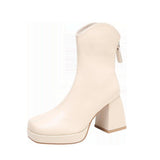 Boots Female Korean Version Retro Square Head Back Zip Fashion Boots 2023 New Thick Heel Platform And Velvet Martin