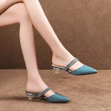 The New Fashionable Water Drill In Summer Goes Out With Baotou Semi-Dragged Heels And Pointed Sandals With Crystal