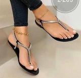 summer shoes 2021 fashion rhinestone sandals women's one word plus size flat beach sandals women zapatillas