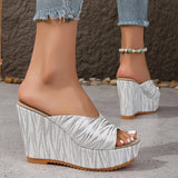 Breakj Female 2024 Summer New Large Size Ethnic Wind Fabric Platform Women With Wedge Sandals