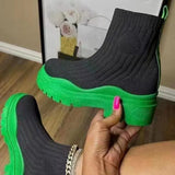 New Studens Short Boots Women Ankle Boots Knitted Sock Platform Female Slip-on Ladies Casual Comfortable Concise