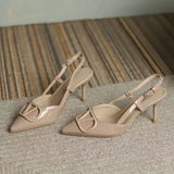 Breakj 2025 Spring And Summer Light-Mouthed Fashion Shoes Large-Size Pointed Sandals V Buckle Naked Color Fine Heels High Heels