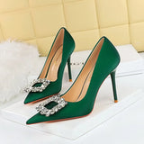 Breakj Fashion Banquet High-Heeled Shoes Women's Shoes Fine Heel Ultra High Heel Shallow Mouth Pointed Water Diamond Buckle Single Shoes