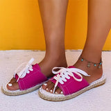 Women Denim Slippers Female Sewing Lace Up Summer Flat Laides Beach Casual Shoes Woman Open Toe Comfort Slides Plus