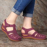 Women's Sandals Large Size Hollowed-Out Slope Heels Round Head Non-Skid Women's