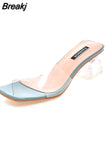 Summer Women Sandals Shoes Luxury Beach Ladies Pvc Clear Sandal Comfortable High Heels Woman Transparent Medium Heel